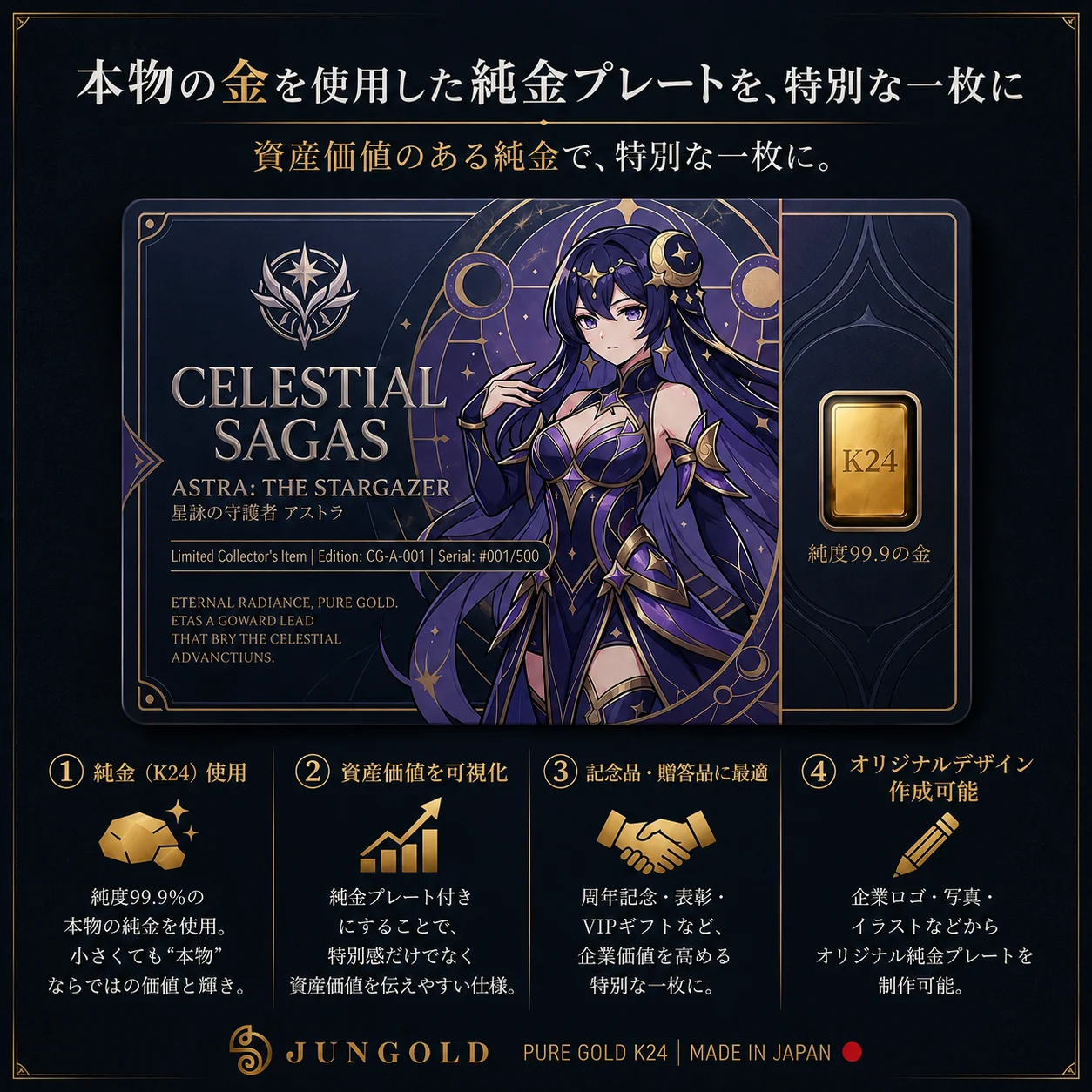 本物の金を使用した純金プレートを特別な一枚に